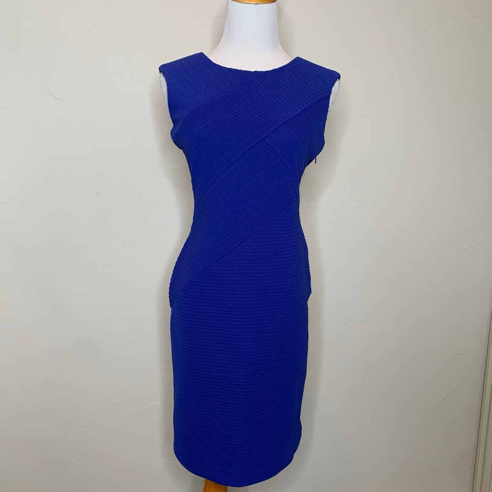 Calvin Klein Blue Stretch Sheath Dress Textured Sz 2